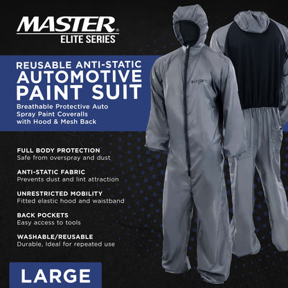 Reusable Anti-Static Automotive Paint Suit (Large) - Breathable Protective Auto Spray Paint Coveralls with Hood & Mesh Back - Polyester