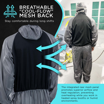 Reusable Anti-Static Automotive Paint Suit (Large) - Breathable Protective Auto Spray Paint Coveralls with Hood & Mesh Back - Polyester