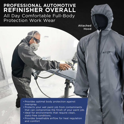 Reusable Anti-Static Automotive Paint Suit (Small) - Breathable Protective Auto Spray Paint Coveralls with Hood & Mesh Back - Polyester