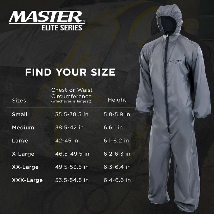 Master Elite Reusable Anti-Static Automotive Paint Suit (XXXL) - Breathable Protective Auto Spray Paint Coveralls with Hood & Mesh Back - Polyester Fabric, Comfortable Fit, Heat Regulating, Washable