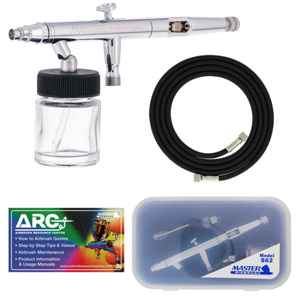 S62 Dual-Action Siphon Feed Airbrush Gun, 0.5mm Needle, 3/4 oz Bottle, Includes 6-Foot Braided Hose - Air Brush Guns for Painting and Aerografo