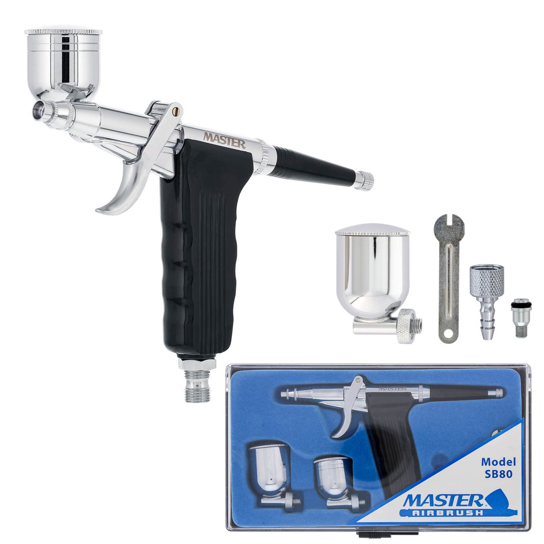 SB80 Multi-Purpose Pistol Trigger Fixed Dual-Action Airbrush Set with 0.3mm Tip, 1/3 & 1/4 oz Side Bowl Cups - Spray Gun Control