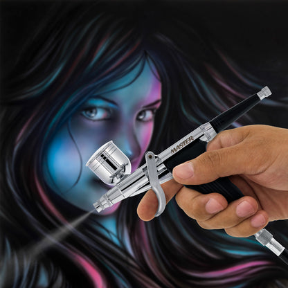 SB80 Multi-Purpose Pistol Trigger Fixed Dual-Action Airbrush Set with 0.3mm Tip, 1/3 & 1/4 oz Side Bowl Cups - Spray Gun Control