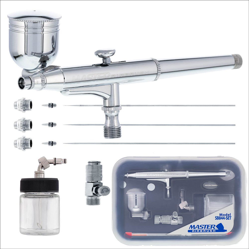 SB84 Multi-Purpose Dual-Action Side Bowl Feed with 3 Nozzle Sets (0.2, 0.3 & 0.5mm Needles, Fluid Tips and Air Caps) - Airbrush Gun for Painting