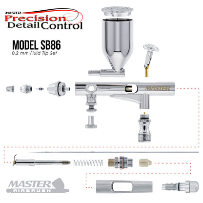 SB86 Dual-Action Side Feed Air brush Set with a 0.2mm Fluid Tip, 1/2 oz. Gravity Cup - Precision Detail Control