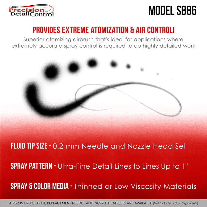 SB86 High Precision Detail Control Dual-Action Side Feed Airbrush Set Kit with a 0.2mm Fluid Tip, 1/2 oz. Gravity Cup