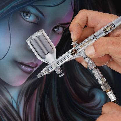 SB86 Dual-Action Side Feed Air brush Set with a 0.2mm Fluid Tip, 1/2 oz. Gravity Cup - Precision Detail Control
