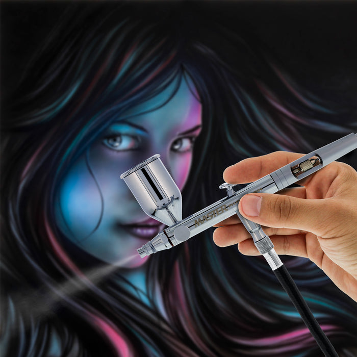 SB88 Dual-Action Side Feed Air brush Set with 3 Nozzle Set (0.3, 0.5, & 0.8mm Needles, Fluid Tips & Air Caps), 1/2 oz. Gravity Cup - Precision Detail