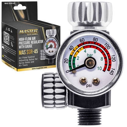 High Flow Spray Gun Air Pressure Regulator with Gauge, 0 to 140 PSI - Air Flow Control Adjusting Valve For Air Tools