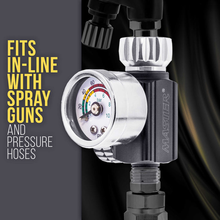 Master Elite High Flow Spray Gun Air Pressure Regulator with Gauge, 0 to 140 PSI - Air Flow Control Adjusting Valve For Air Tools