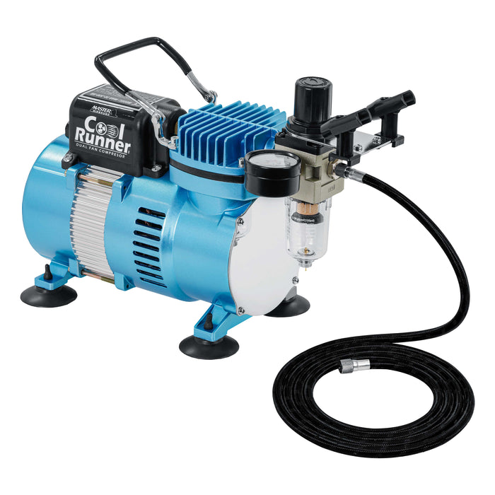 1/5 HP Cool Runner II Dual Fan Air Compressor Kit Model TC-320 - Professional Single-Piston with 2 Cooling Fans, Regulator Water Trap, Holder