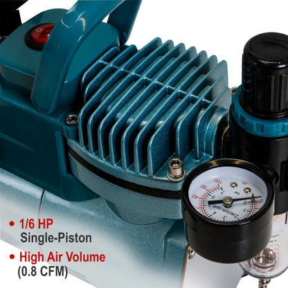 Model TC-40 Air Brush Compressor Kit - Cool Runner Professional Single-Piston Airbrush Compressor with Regulator, Gauge, Water Trap
