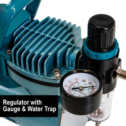 Model TC-40 Air Brush Compressor Kit - Cool Runner Professional Single-Piston Airbrush Compressor with Regulator, Gauge, Water Trap