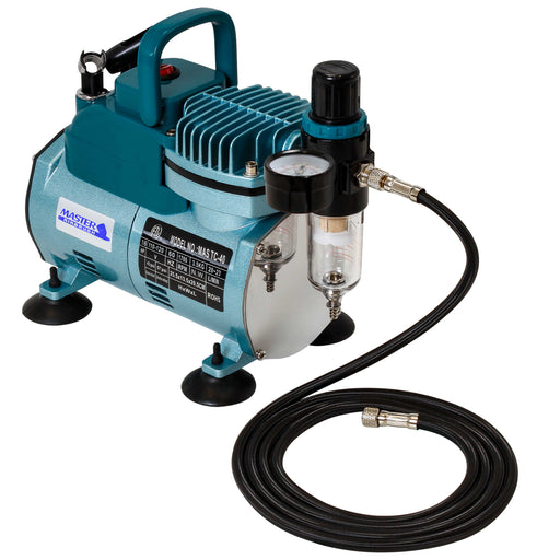 TC-40 - Cool Runner Professional High Performance Single-Piston Airbrush Air Compressor with 2 Holders, Regulator, Gauge, Water Trap Filter & Air Hose