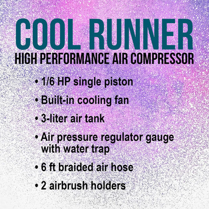 Model TC-40T Air Brush Compressor Kit - Cool Runner Professional Single-Piston Airbrush Compressor with 3-Liter Air Tank, Regulator