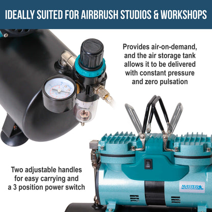 Model TC-96T Air Brush Compressor Kit - Cool Runner Professional Single-Piston Airbrush Compressor with 1.5 Gallon Air Tank
