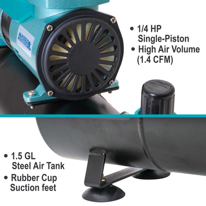 Model TC-96T Air Brush Compressor Kit - Cool Runner Professional Single-Piston Airbrush Compressor with 1.5 Gallon Air Tank