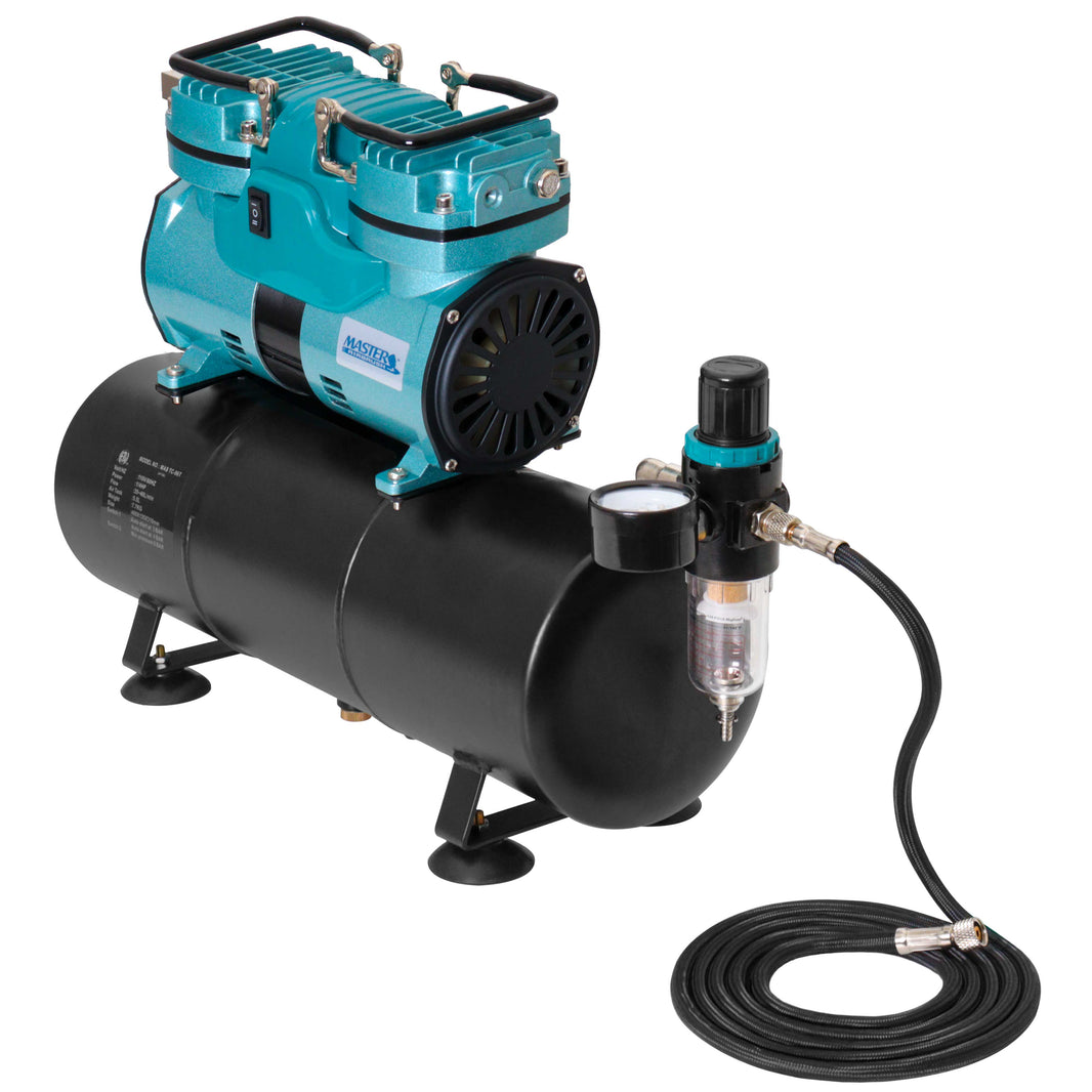 Model TC-96T Air Brush Compressor Kit - Cool Runner Professional Single-Piston Airbrush Compressor with 1.5 Gallon Air Tank