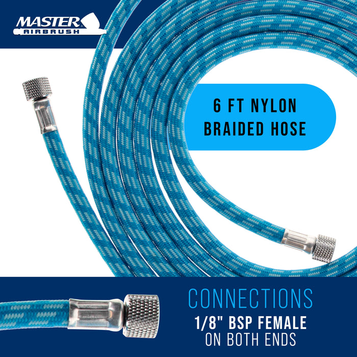 Master Airbrush Super Premium 6 Foot Nylon Braided Airbrush Hose with Silicone Tubing - Standard 1/8" Size Fitting Ends, Flexible, Durable