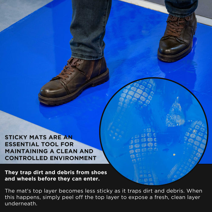 Master Elite Sticky Tacky Adhesive Cleanroom Floor Mats, 24" x 36", 4 Packs of 30 Blue Sheets - Trap Debris, Laboratory, Spray Booth, Construction