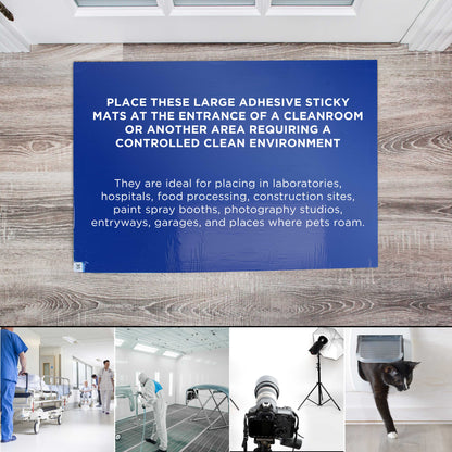 Sticky Tacky Adhesive Cleanroom Floor Mats, 24" x 36", 4 Packs of 30 Blue Sheets - Trap Debris, Laboratory, Spray Booth, Construction