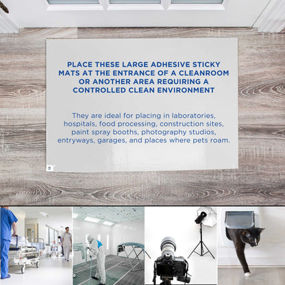 Sticky Tacky Adhesive Cleanroom Floor Mats, 24" x 36", 4 Packs of 30 White Sheets - Trap Debris, Laboratory, Spray Booth, Construction