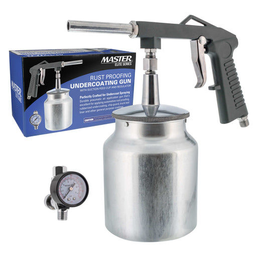Master Elite Air Undercoating Spray Gun with Regulator & Suction Feed Cup - Apply Sprayable Truck Bed Liner Coating Rubberized Undercoat Rust Proofing