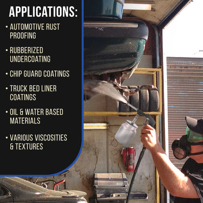 Undercoating Spray Gun with Regulator & 25 oz Suction Feed Cup - Pneumatic Automotive Application Sprayer Undercoating Gun for Truck Bed Liner