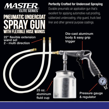 Undercoating Spray Gun with Regulator, 25 oz Suction Feed Cup & 2 Flexible Extension Wands - Pneumatic Automotive Application Sprayer