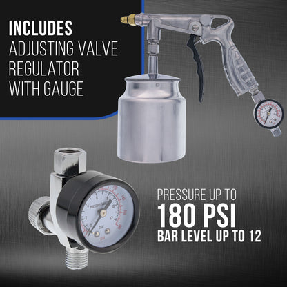 Undercoating Spray Gun with Regulator, 25 oz Suction Feed Cup & 2 Flexible Extension Wands - Pneumatic Automotive Application Sprayer