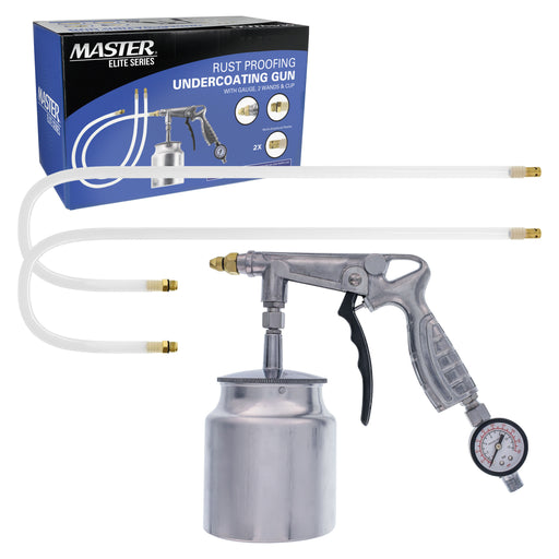 Master Elite Undercoating Spray Gun with Regulator, 25 oz Suction Feed Cup & 2 Flexible Extension Wands - Pneumatic Automotive Application Sprayer Undercoating Gun for Truck Bed Liner & Rust Proofing