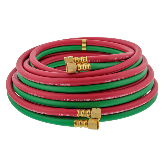 Master Elite Series 25 Foot Oxygen Acetylene Hose Twin Welding Hose Set, 1/4 Inch B Fittings, 9/16”-18 - Cutting Torch Hoses, Welder Gas Hose, Grade R