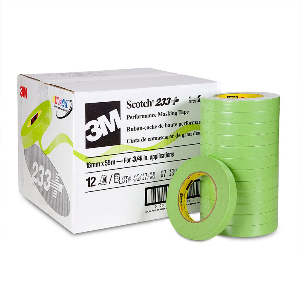 Scotch 233+ Performance Green Masking Tape, 18 mm. width x 55 m. (12/Rolls)