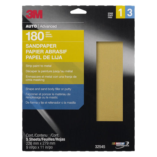 Production Gold Sandpaper, 180 grit, 9 in. x 11 in, A Weight (5/Pack)