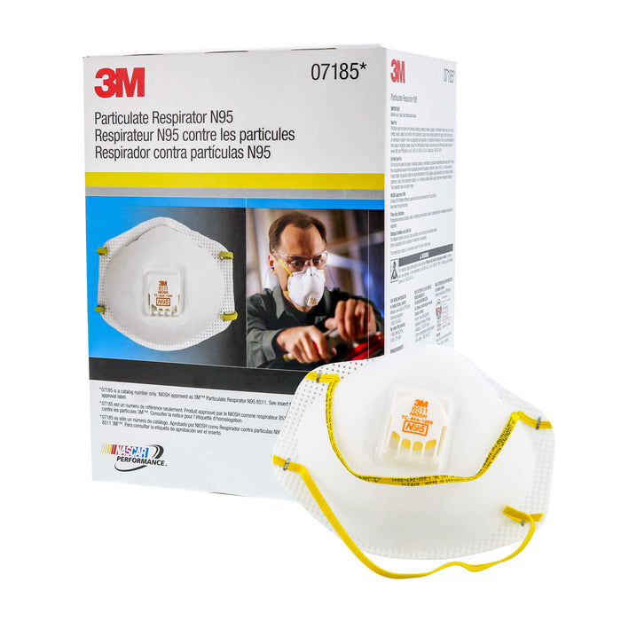 3M 7185/8511 N95 Particulate Respirator Mask, 1 New Box of 10 Masks