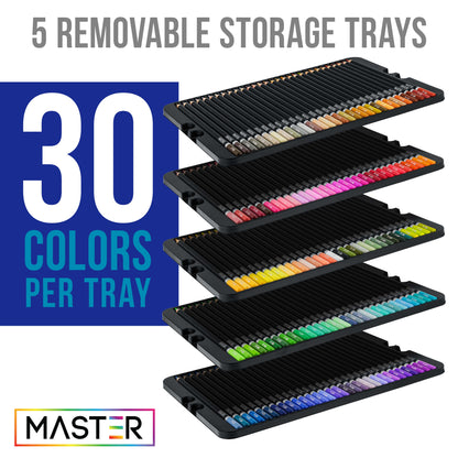 Master 150 Colored Pencil Mega Tin Set with Premium Soft Thick Core Vibrant Color Leads with 4 Different Drawing & Sketching Paper Pads