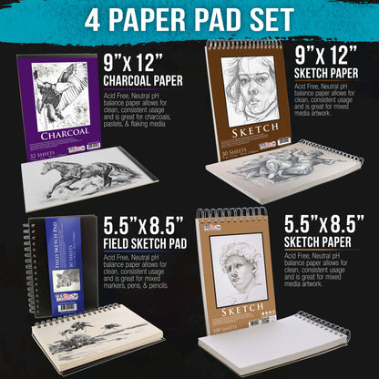 Master 150 Colored Pencil Mega Tin Set with Premium Soft Thick Core Vibrant Color Leads with 4 Different Drawing & Sketching Paper Pads