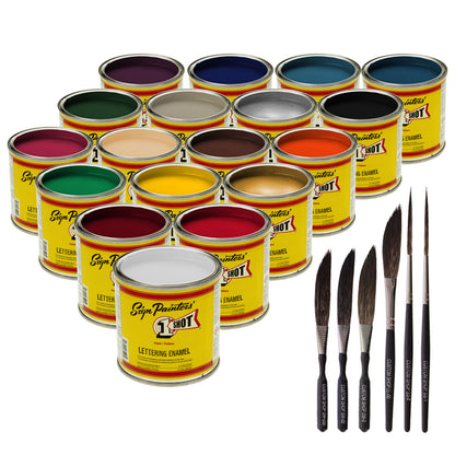 Basic 18 Color Enamel Kit, 1/4 Pint plus 6-Piece Master Pinstriping Brushes