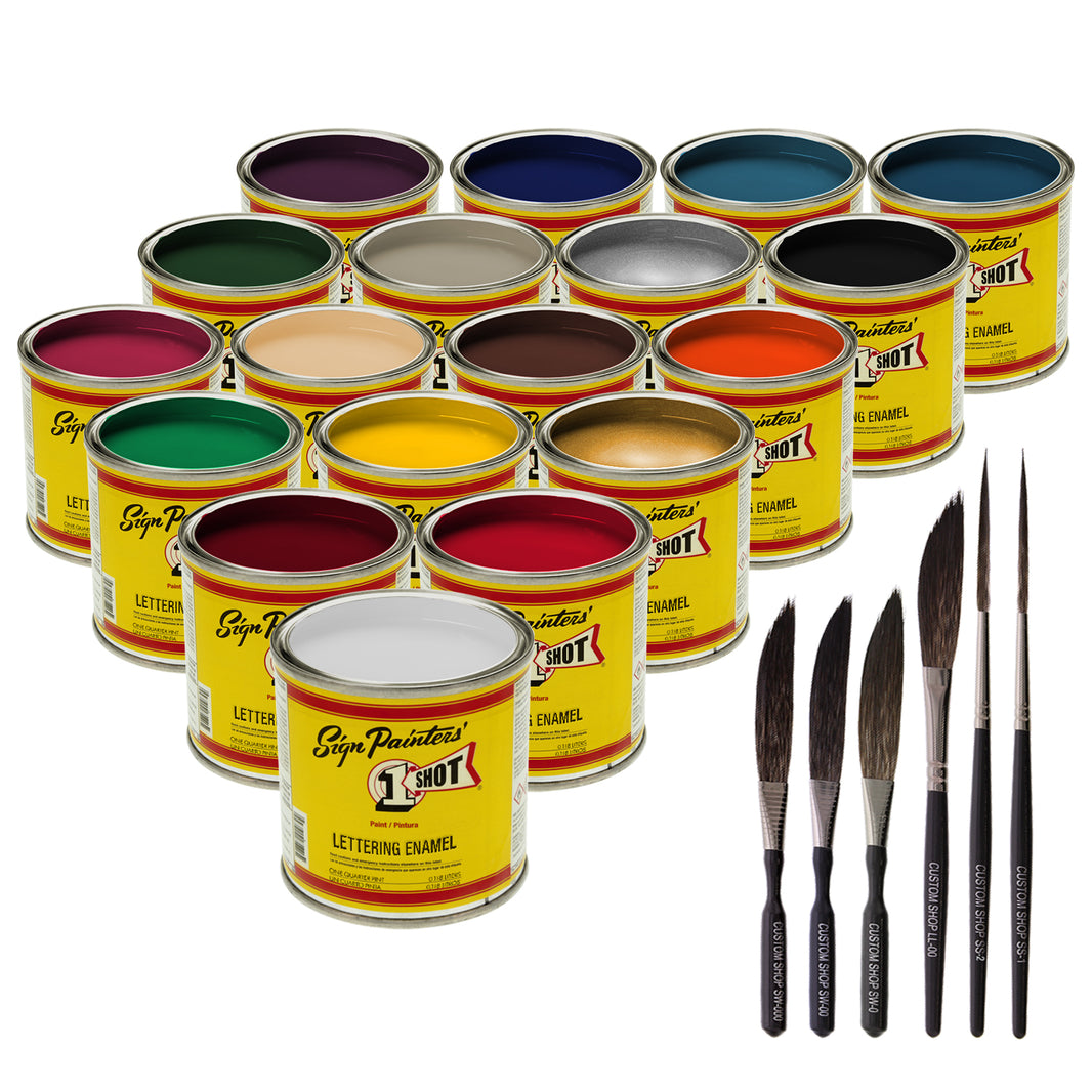 Basic 18 Color Enamel Kit, 1/4 Pint plus 6-Piece Master Pinstriping Brushes