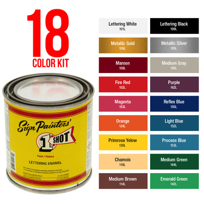 Basic 18 Color Enamel Kit, 1/4 Pint plus 6-Piece Master Pinstriping Brushes