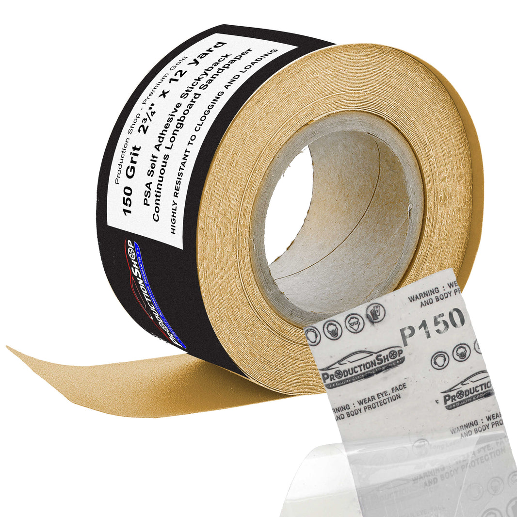 Premium 150 Grit PSA Gold Longboard Sandpaper, 2-3/4" Wide Continuous 12 Yard Roll - Self Adhesive Stickyback