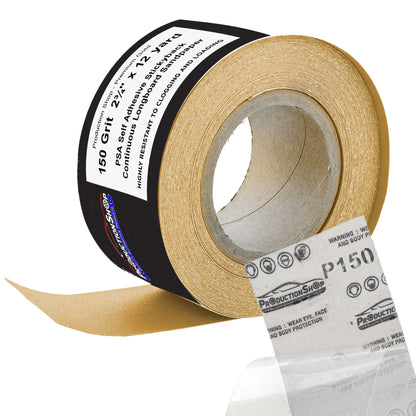 Premium 150 Grit PSA Gold Longboard Sandpaper, 2-3/4" Wide Continuous 12 Yard Roll - Self Adhesive Stickyback