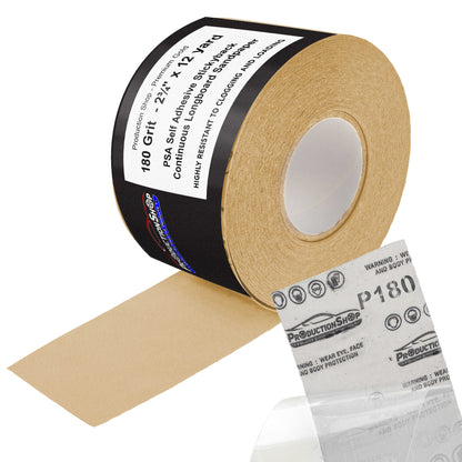 Premium 180 Grit PSA Gold Longboard Sandpaper, 2-3/4" Wide Continuous 12 Yard Roll - Self Adhesive Stickyback