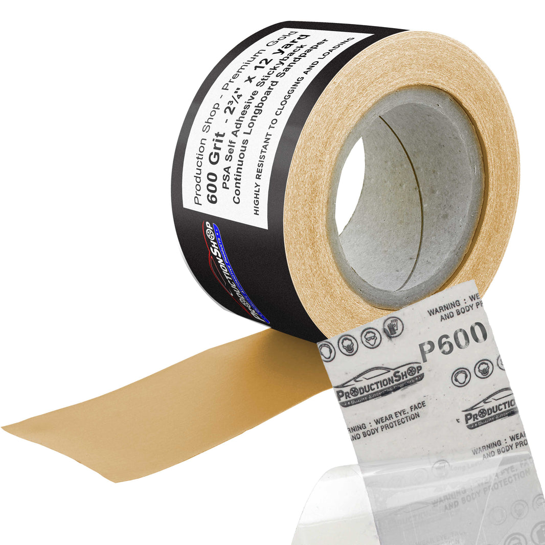 Premium 600 Grit PSA Gold Longboard Sandpaper, 2-3/4" Wide Continuous 12 Yard Roll - Self Adhesive Stickyback