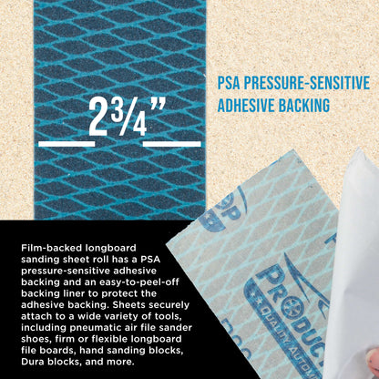 80 Grit PSA Rhombus Diamond Shape Blue Longboard Sandpaper, 2-3/4" Wide Continuous 12 Yard Roll - Self Adhesive Stickyback