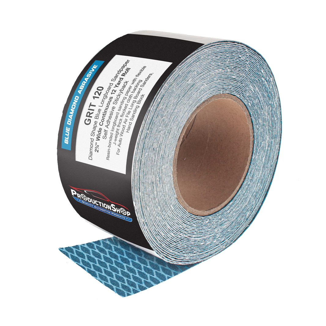 120 Grit PSA Rhombus Diamond Shape Blue Longboard Sandpaper, 2-3/4" Wide Continuous 12 Yard Roll - Self Adhesive Stickyback