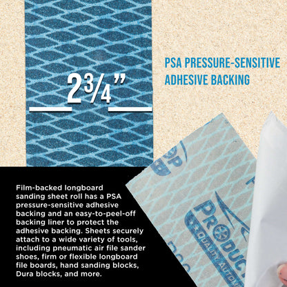 120 Grit PSA Rhombus Diamond Shape Blue Longboard Sandpaper, 2-3/4" Wide Continuous 12 Yard Roll - Self Adhesive Stickyback