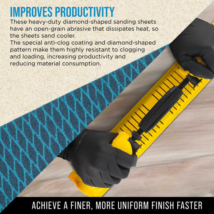 180 Grit PSA Rhombus Diamond Shape Blue Longboard Sandpaper, 2-3/4" Wide Continuous 12 Yard Roll - Self Adhesive Stickyback for Auto Wood Air File Long Board Sanders, Hand Sanding Block