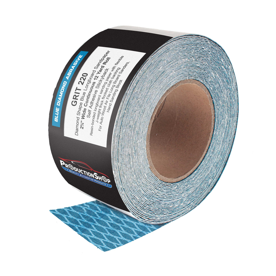 220 Grit PSA Rhombus Diamond Shape Blue Longboard Sandpaper, 2-3/4" Wide Continuous 12 Yard Roll - Self Adhesive Stickyback