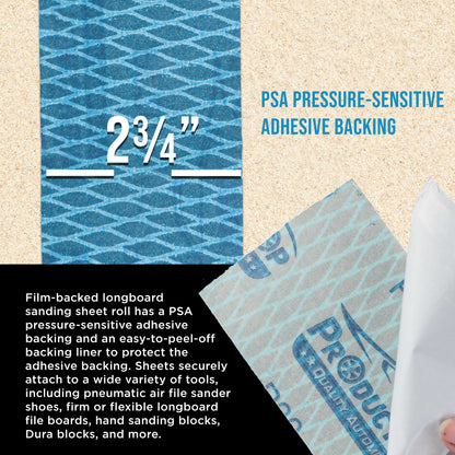 220 Grit PSA Rhombus Diamond Shape Blue Longboard Sandpaper, 2-3/4" Wide Continuous 12 Yard Roll - Self Adhesive Stickyback